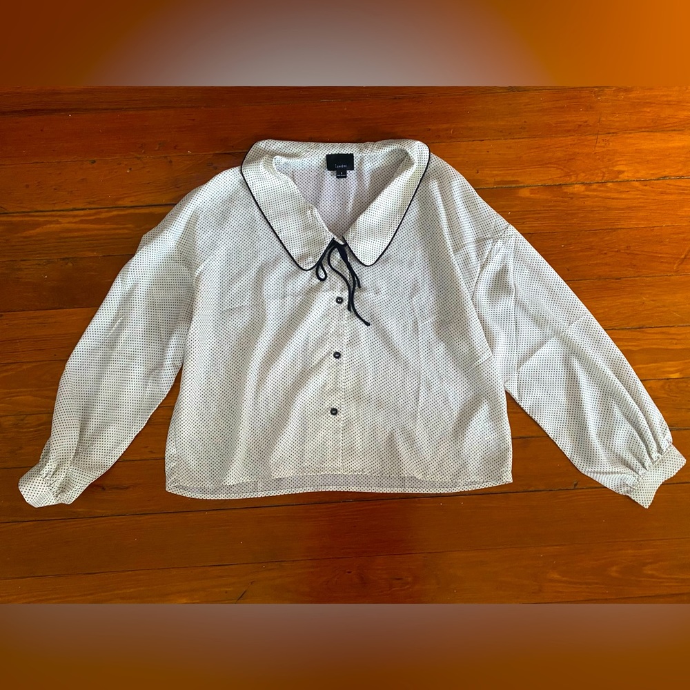 Ivory and Black Pin Dot Blouse from Unique Vintage in size SMALL